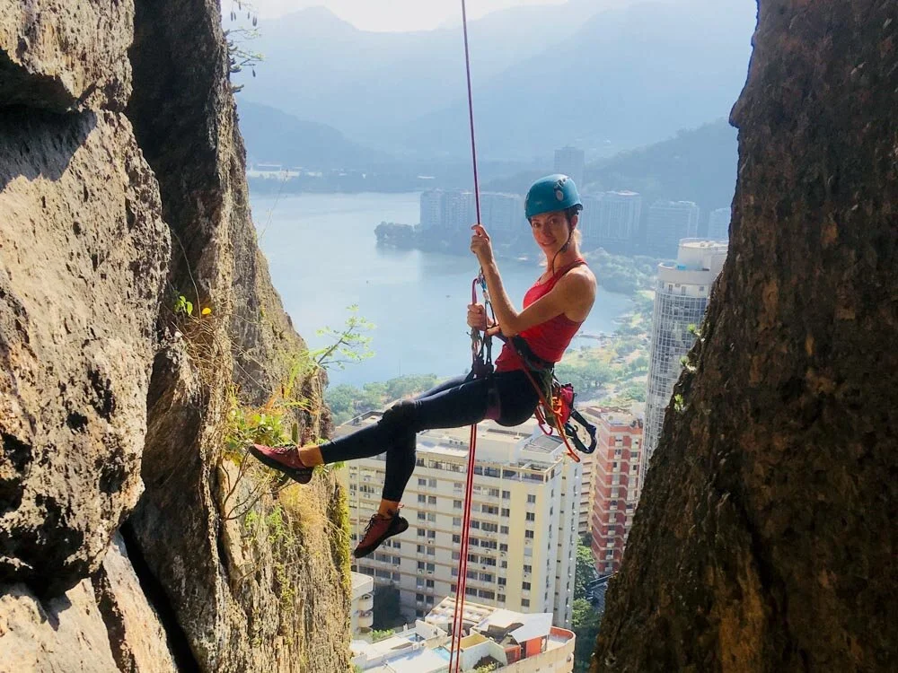 Rock climbing on Chamine do Prego, Cantagalo, Rio de Janeiro