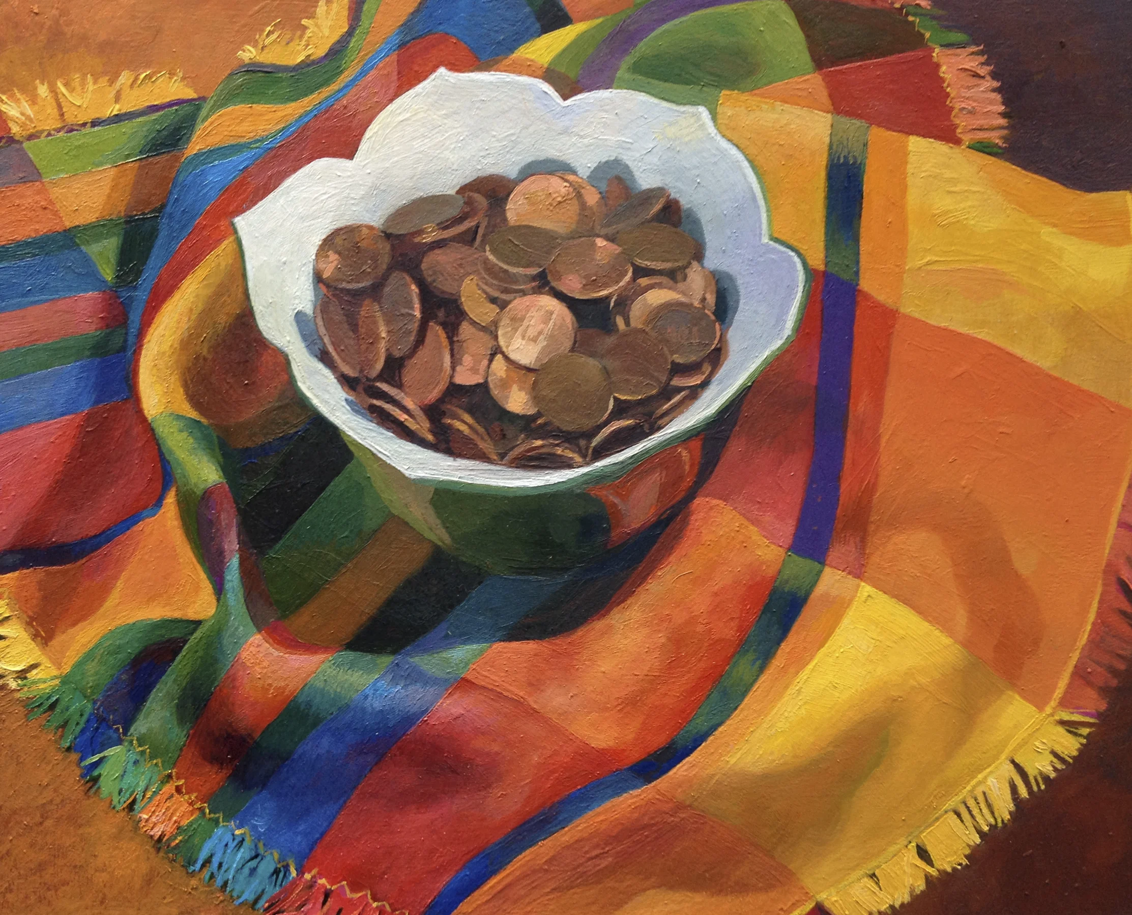 Bowl of Pennies Oil on Wood 8" x 10"