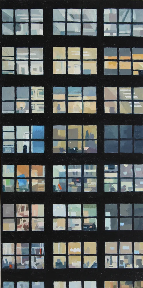 Night Building #1 Oil on Wood 12" x 6"