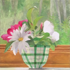Flowers in a Plaid Cup