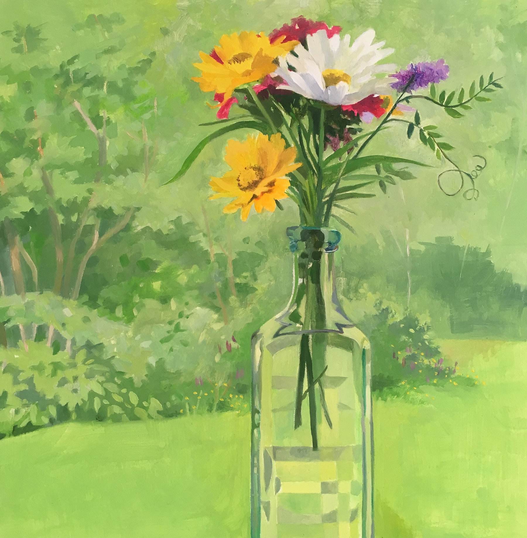 Flowers in a Glass Bottle