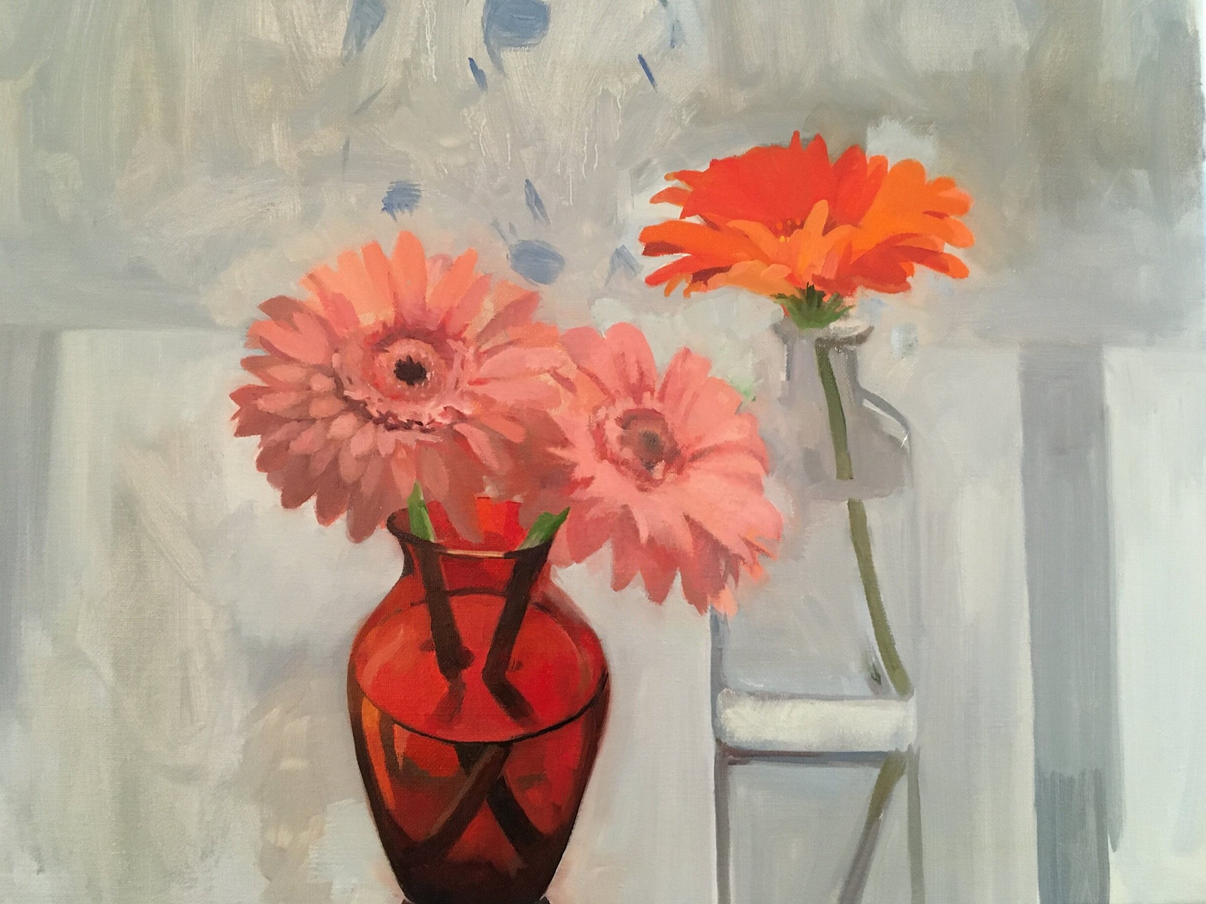 Daisies and a Red Vase