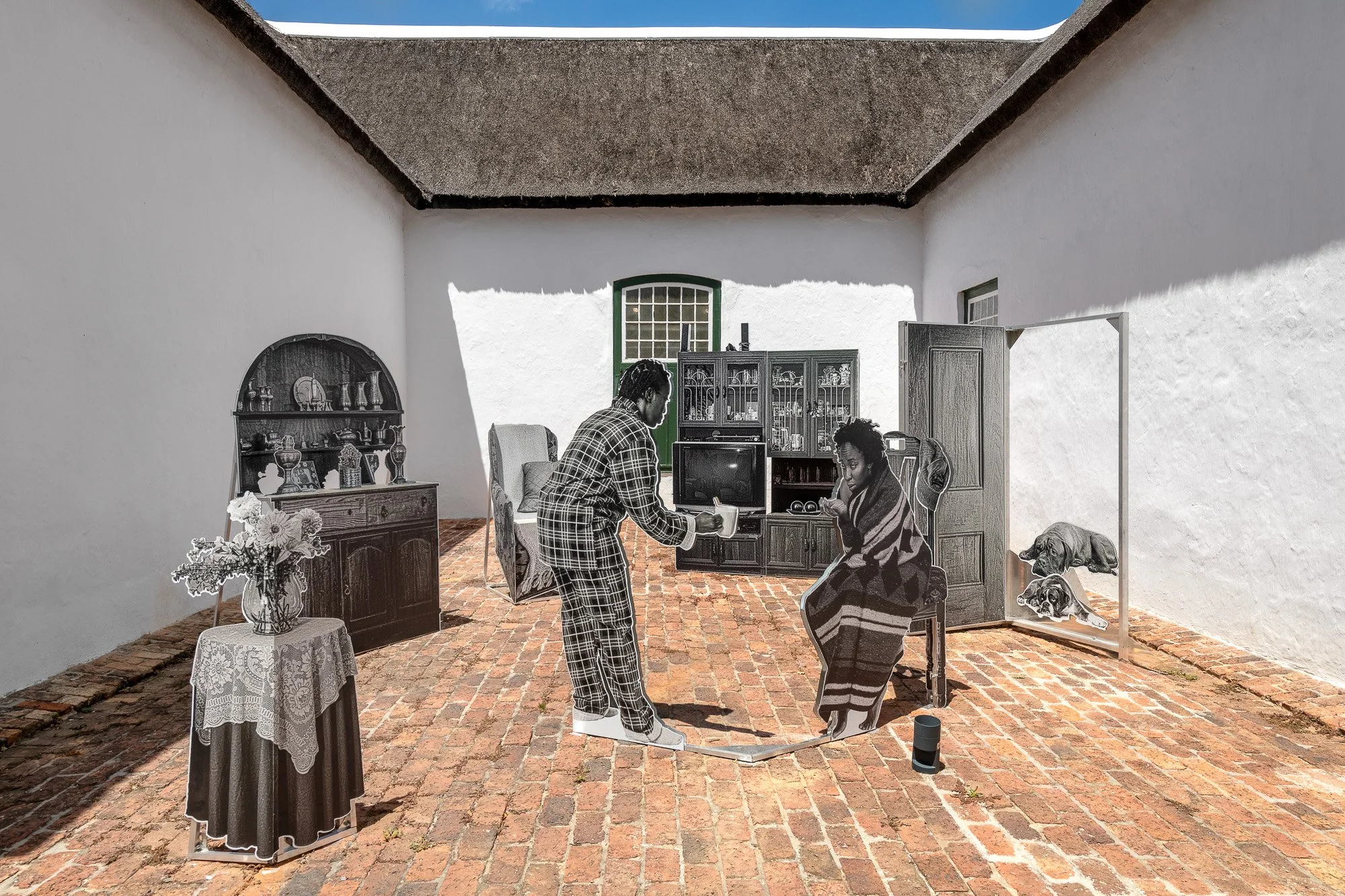   Woman in the middle of the night,  2024 Photo-sculpture installation, UV print on steel 