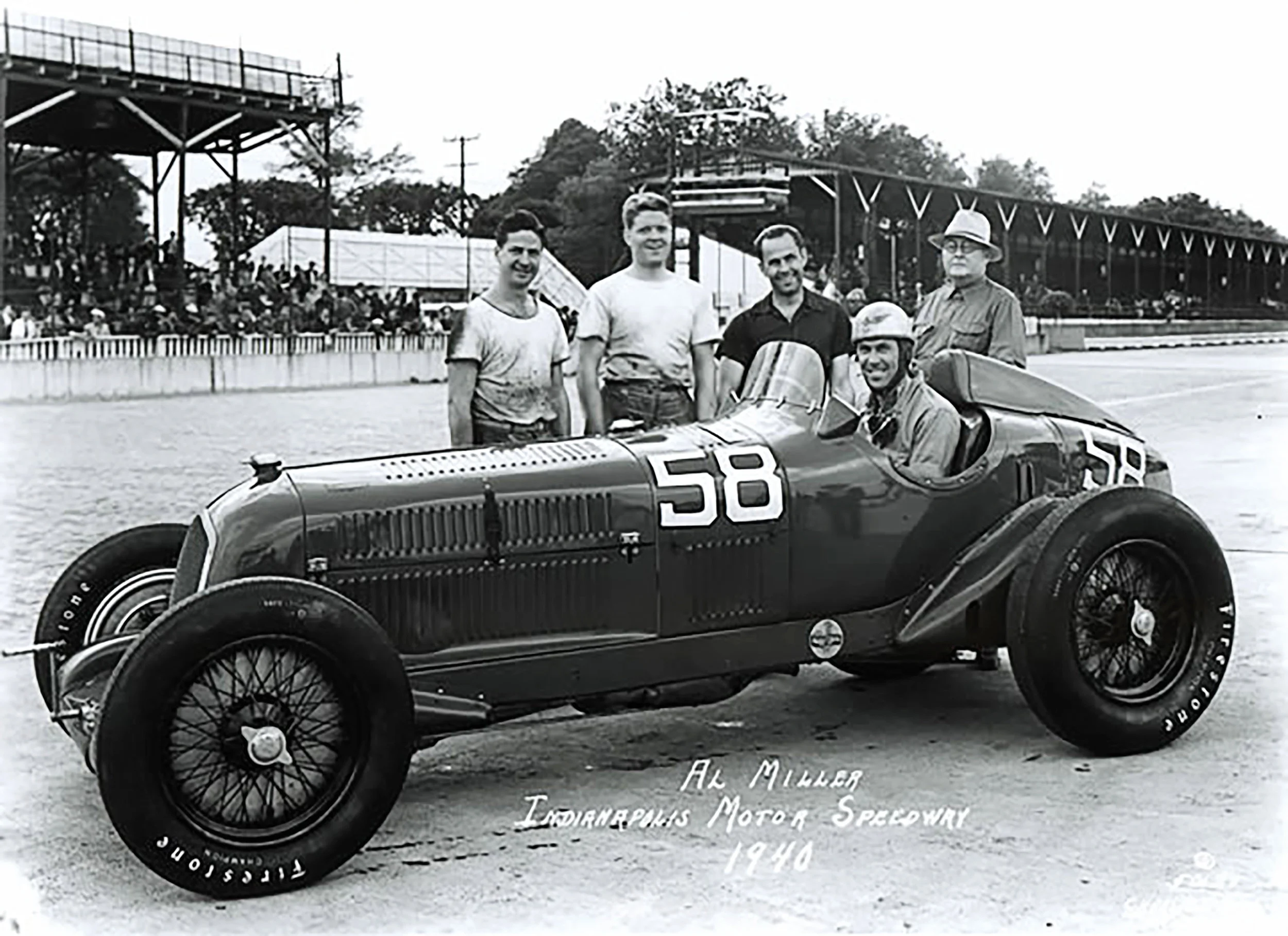 Griswold’s father, Frank ’32, second from left, was in Indianapolis with his Alfa Romeo P3 ex Count Villapaderna on the day Stephen was born.