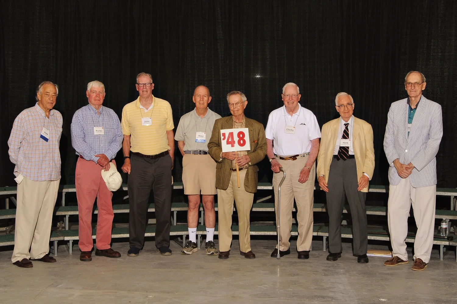 (L. to r.): Pete Coley, Porter Hopkins, John Stinson, Hezy Sprague, Burt Closson, Clacky King, Herb Barry, and Ollie Wolcott.