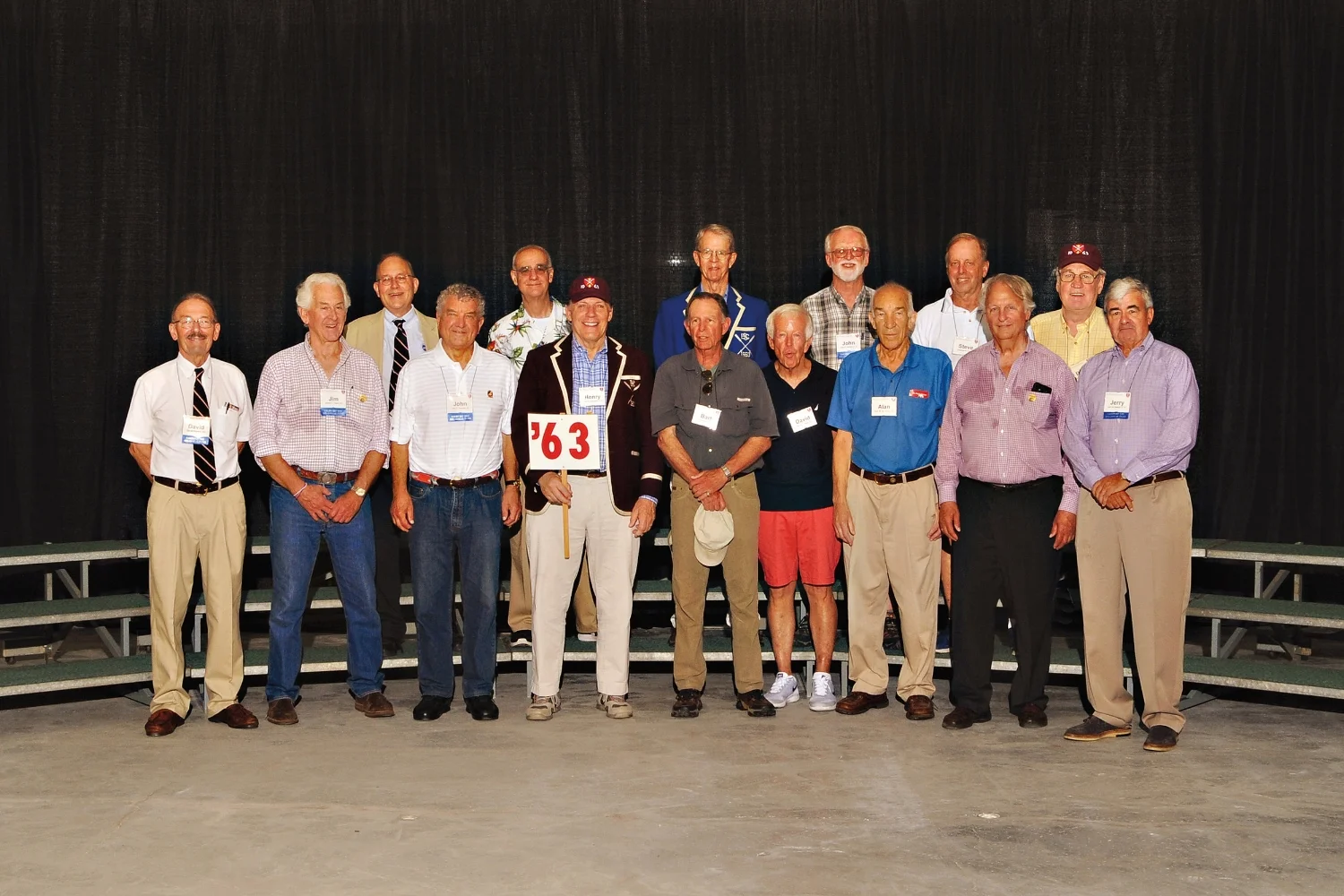 (L. to r.), row 1: David Gordon, Jim Taylor, John Groman, Henry Livingston, Bart Baldwin, David Allan, Alan Irving, John Ahlgren, Jerry Nelson; row 2: Cassius Webb, Bill Wright, Ryland Howard, John Gaines, Steve Orr, and Dave Evans.