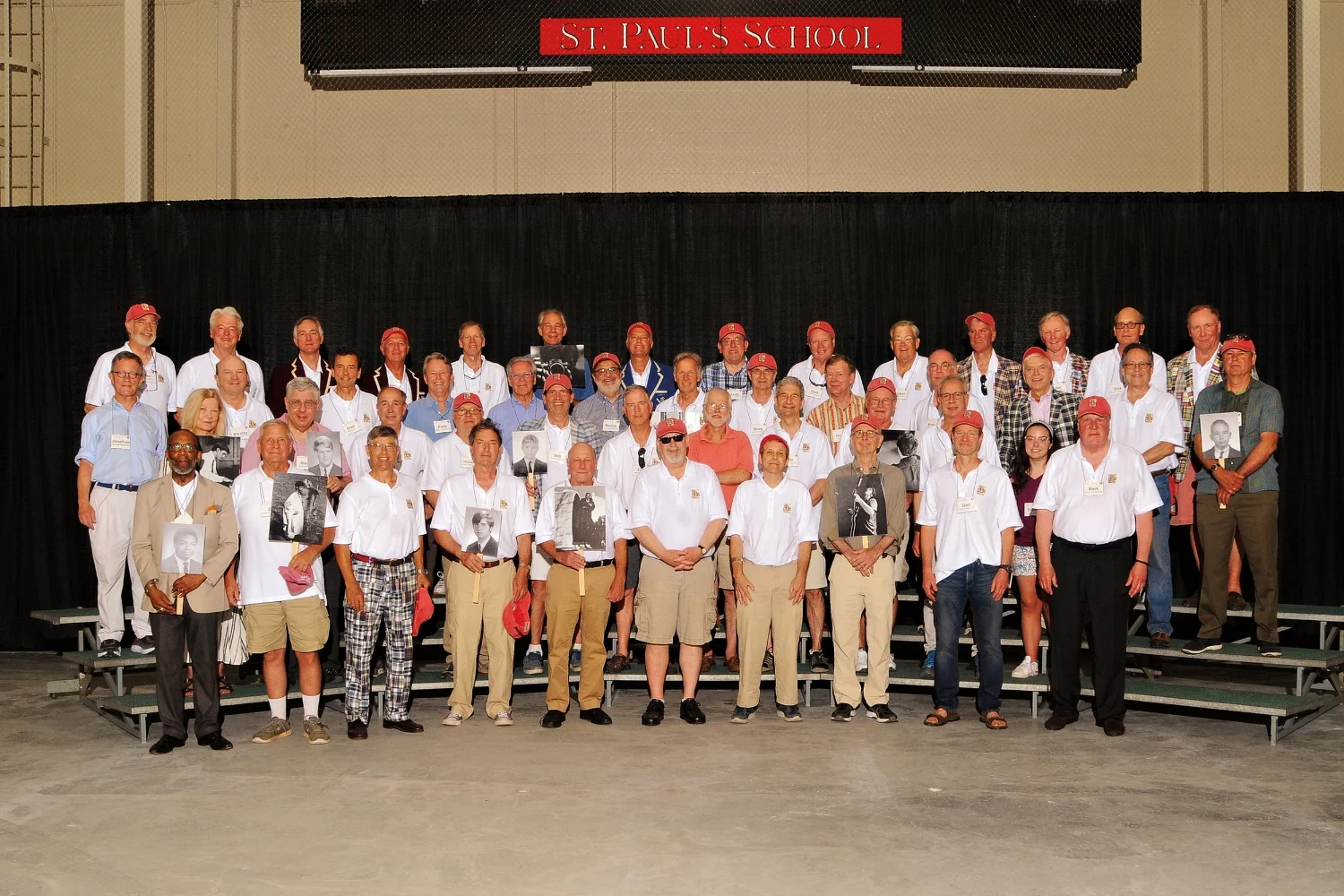 (L. to r.), row 1: Randy Johnson, Jim Woodward, Chip Waters, Bill Benson, Rick King, David Tandy, Dean Auslander, Dave Humphreys, Don Fearey, Mark Andrews; row 2: Mary Armstrong Morgan, Steve Bandeian, Bill Pappas, Haven Holsapple, Will Whetzel, Eric Pope, Bill Barker, Cam Kerry, George Marvin, Ben Maguire; row 3: Jonathan McCall, Barclay McFadden, Frank Rue, Rolly Redmond, Boone Porter, Craig McNamara ’69, Ron Russell, Doug Hodsdon, Chuck Eaton, Bruce McMillan, Alex Deland, Deane Evans, Nick Sullivan; row 4: Tim Belton, Bill Hoehn, Tucker Hood, Walter Brown, Tim Megear, Will Rogers, Tom Shortall, Andy Young, Dave Sayward, Walker Wainwright, Shel Sheldon, Jim Colby, Dick Furlaud, and Jim Robinson.