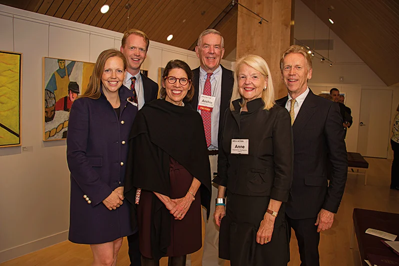 (L. to r.) Catherine Stafford ’94, Jimmy Crumpacker ’98, Interim Rector Amy Richards, Board of Trustees President Archibald Cox, Jr. ’58, Anne Crumpacker P ’94, ’98, and James Crumpacker P’94, ’98 at the opening of the Crumpacker Gallery.