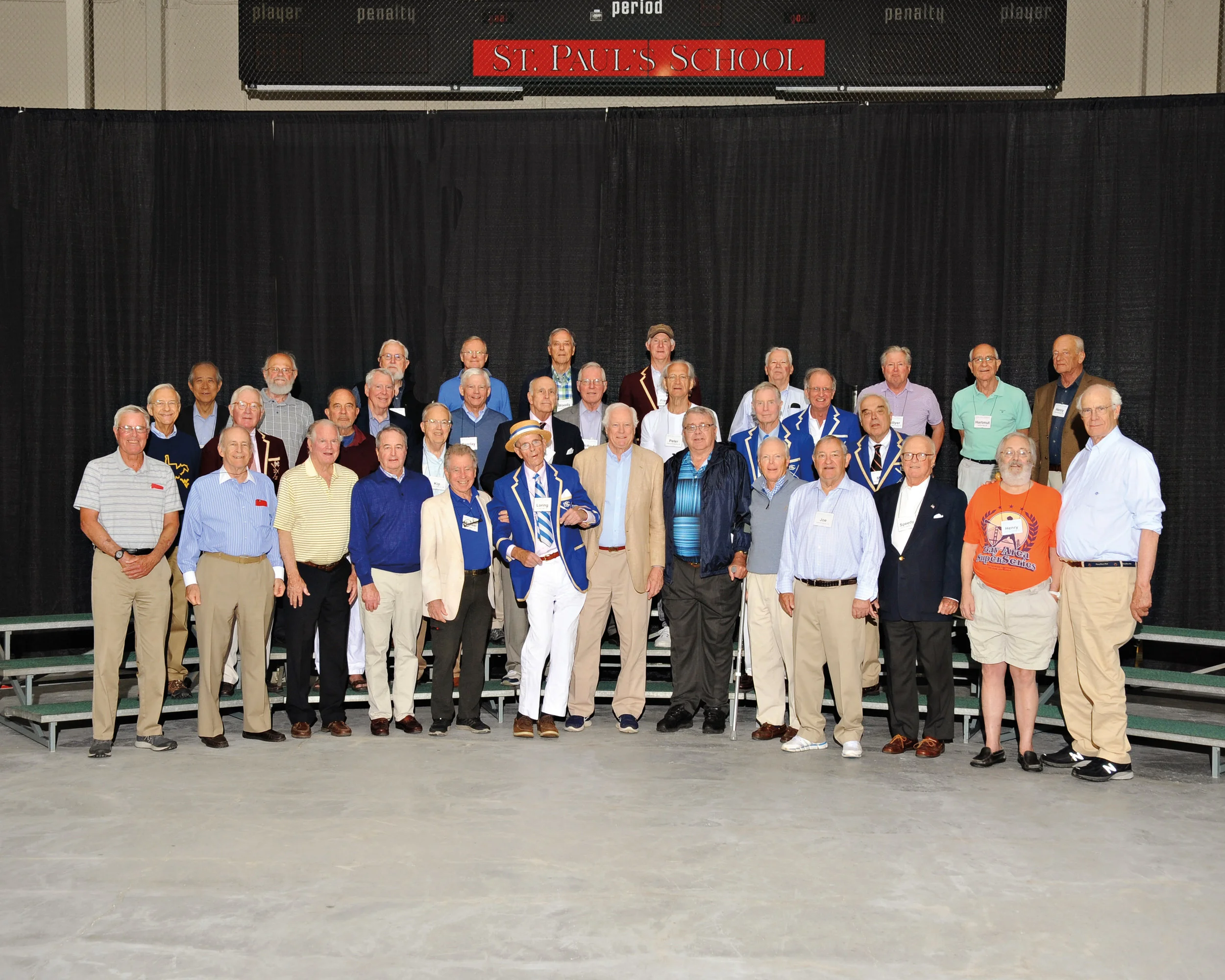 (L. to r.) row 1: Eliot Scull, Bill Everdell, Coley Burke, Ed Leonard, Michael Gagarin, Loring Catlin, Sydney Waud, Nick Orr, Jerry Bogert, Joe Roby, Speedy Mettler, Henry Schwab, Ned Maguire; row 2: Tony Carpenter, Steve Hershey, David Atkinson, Kip Clark, Dan Dent, Peter de Bretteville , Peter Morris, Malcolm MacKay; row 3: Motoi Okubo, Brad Taylor, Grahame Wood, Barclay Howe, Alfred Harrison, Peter Parsons; row 4: Peter Neill, Ridge Hall, Woody Woodroofe, Frank Nelson, Bill Eldridge, Hillyer Young, Hartmut Keil, and Henry Davisson.