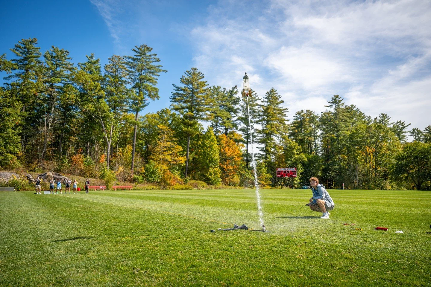 We have lift-off! 🚀

Students in Science Teacher Gary Garber's Engineering Design class launched their first project of the year: soda bottle rockets!

Following trial drops from the Lindsay Center atrium stairwell, students put their CAD-modeled an
