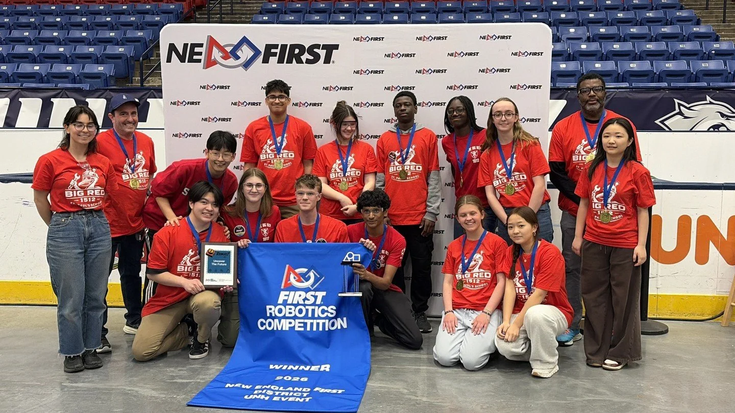 Team 1512 Big Red Robotics is heading to the next round!

Over the weekend, the SPS Robotics Team won the New England FIRST District event at the University of New Hampshire, securing a spot to compete at the University of Vermont April 2-4 and a cha