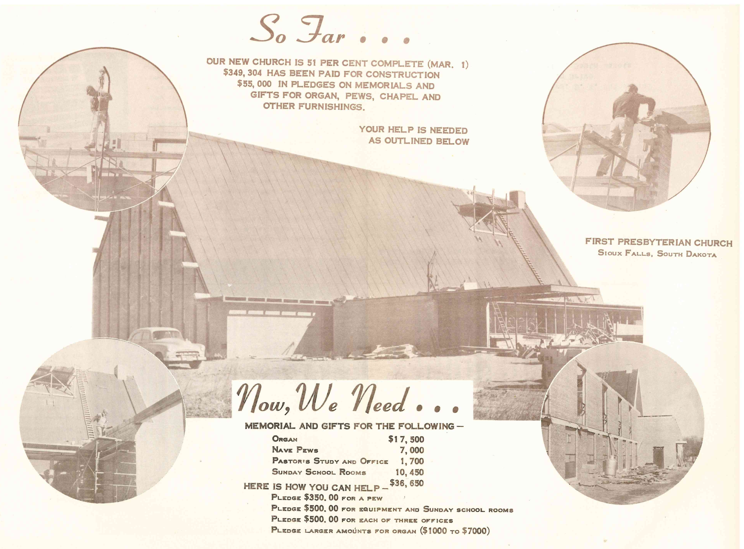 Construction progress of our current church building, 1958.