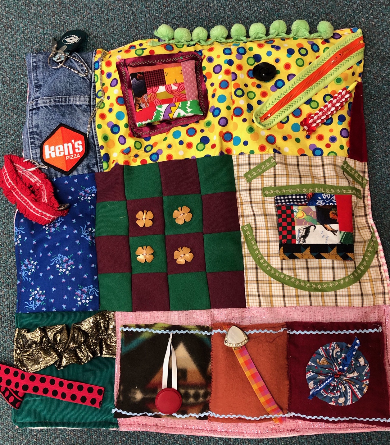 Fidget Blanket by Margaret Jones (90 year old member of First Presbyterian Church). Hear more on Margaret’s involvement in the featured video (right).