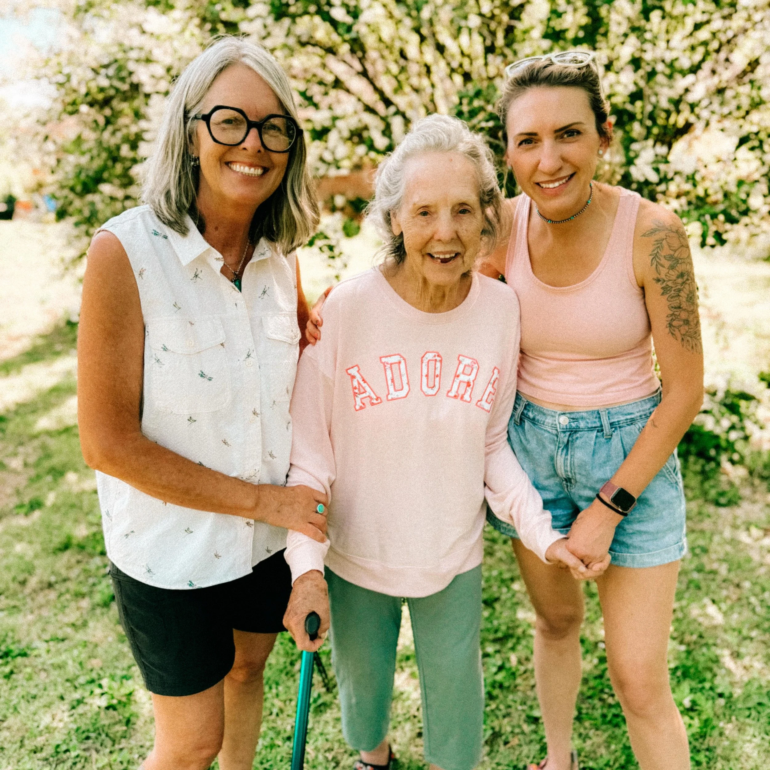 3 generations 💕 this one seems so much harder. Instead of what was normal for years past, we spent our day in light of the new normal we&rsquo;re facing. Got her a fresh new outfit, curled her hair &amp; admired the flowers (one thing that hasn&rsqu