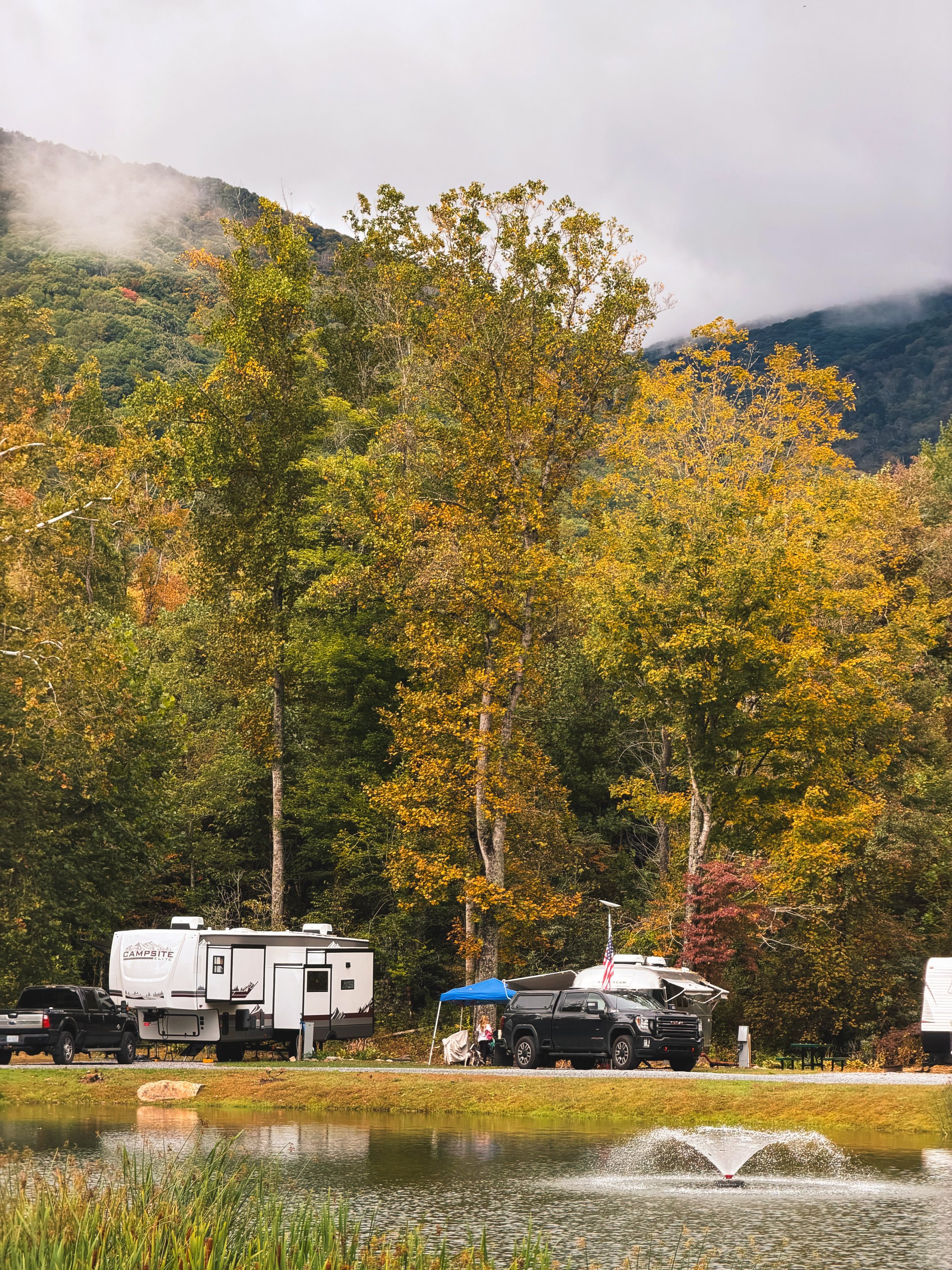 Fall at Mountain River 🍂 fall camping is some of the best in my opinion! I love a cozy campfire on a chilly evening!