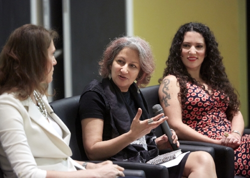 Photo Credit: Hank Randall, Brown University; R to L - Morra Aarons-Mele, Vibha Pinglé, Sarah Carson