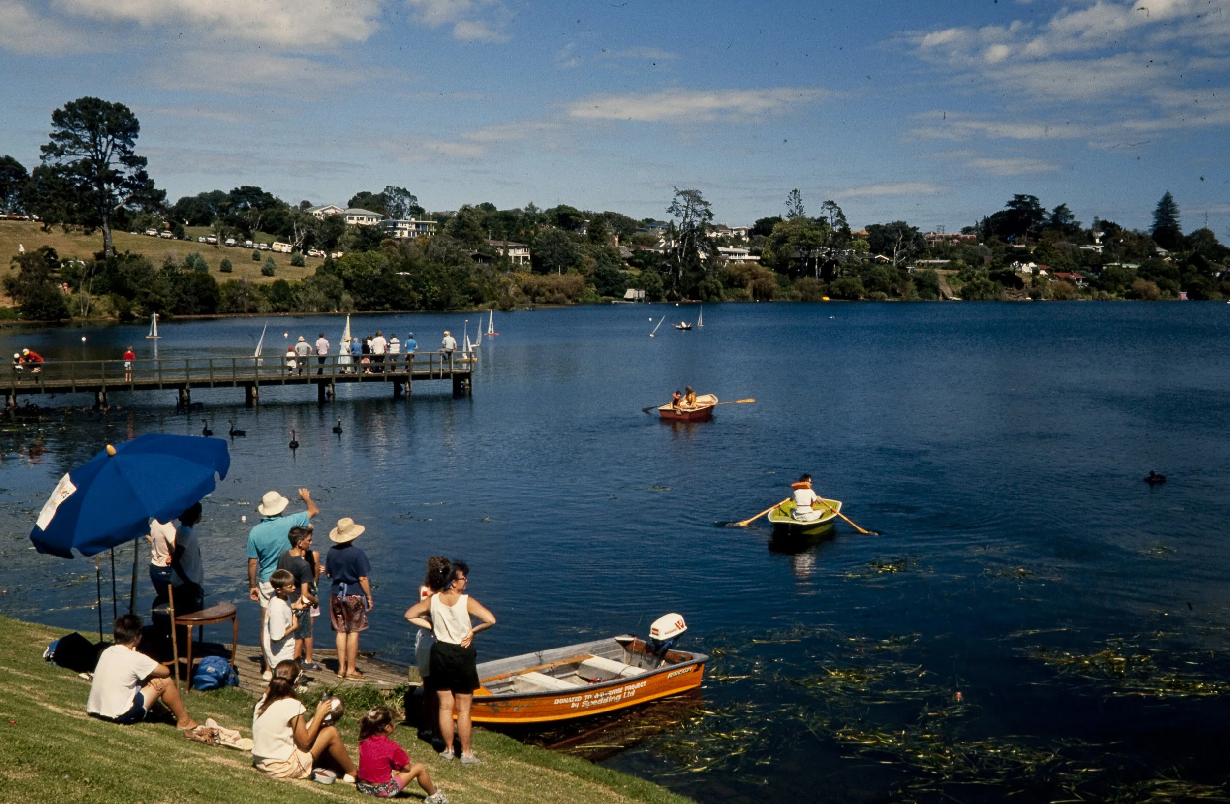 Looking west over Lake Pupuke, Takapuna, c. 1980-1989.