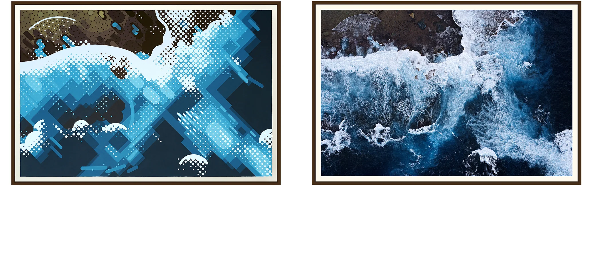 Left: 'West End' by Amok Island - acrylics on canvas 154cm x 104cm Right: 'West End' by Jarrad Seng - giclee photographic print on canvas 154cm x 104cm