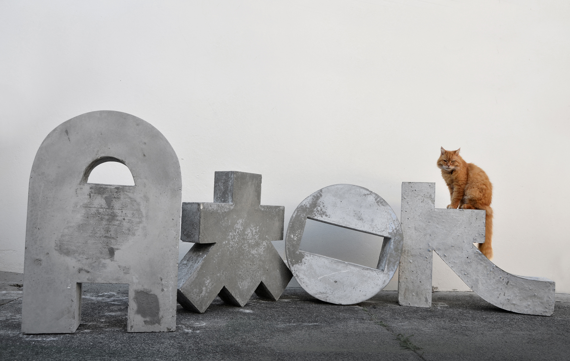 'Amok' concrete, approx 130cm x 120cm per letter, 2013