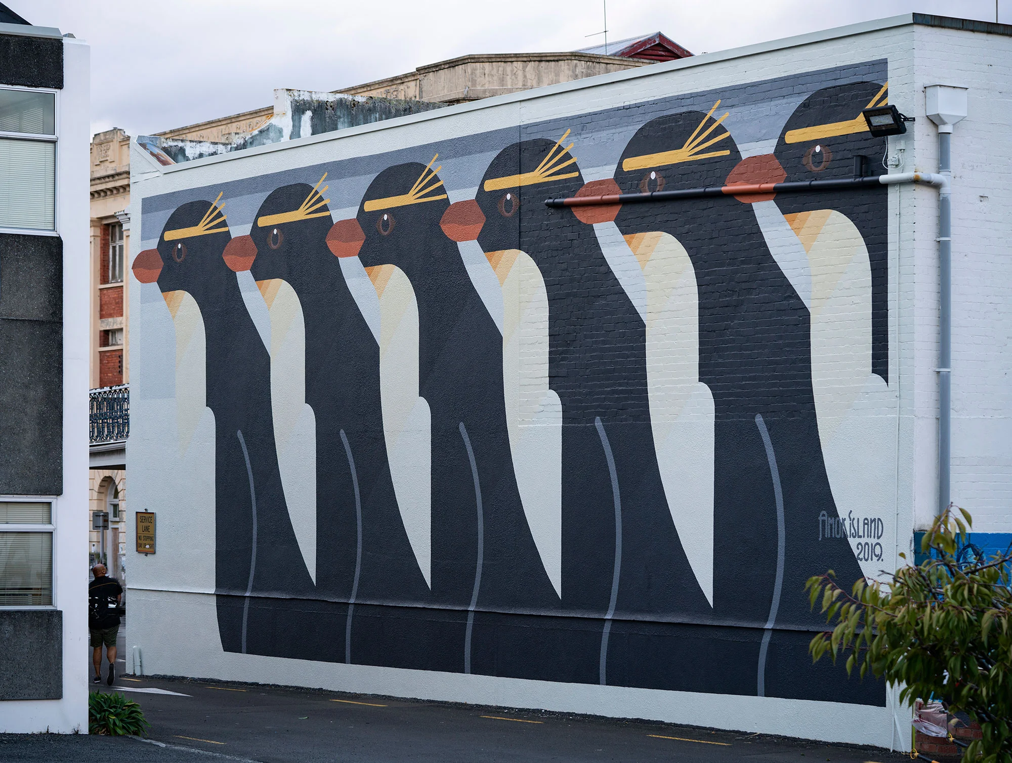 Whanganui, New Zealand 2019 ‘Sulphur Crested Penguins’ for Whanganui Walls.