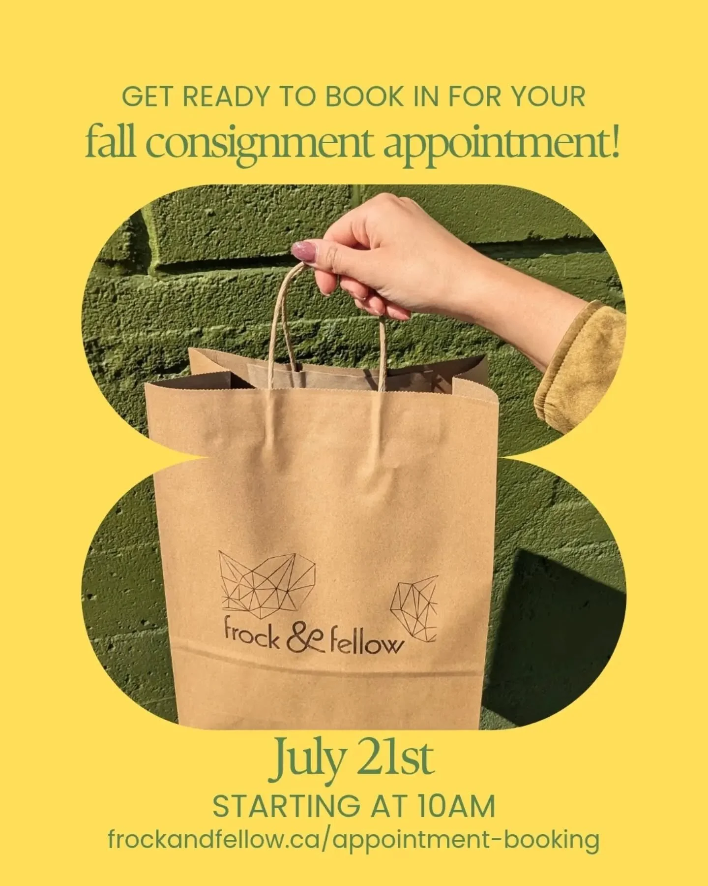 Hi friends! It's almost time to book in for your fall consignment appointment! 

Head to our website on July 21st @10am 💛

This will be for dates between
 August 15th - October 15th.

Please read the guidelines before booking!

Link in bio to our we