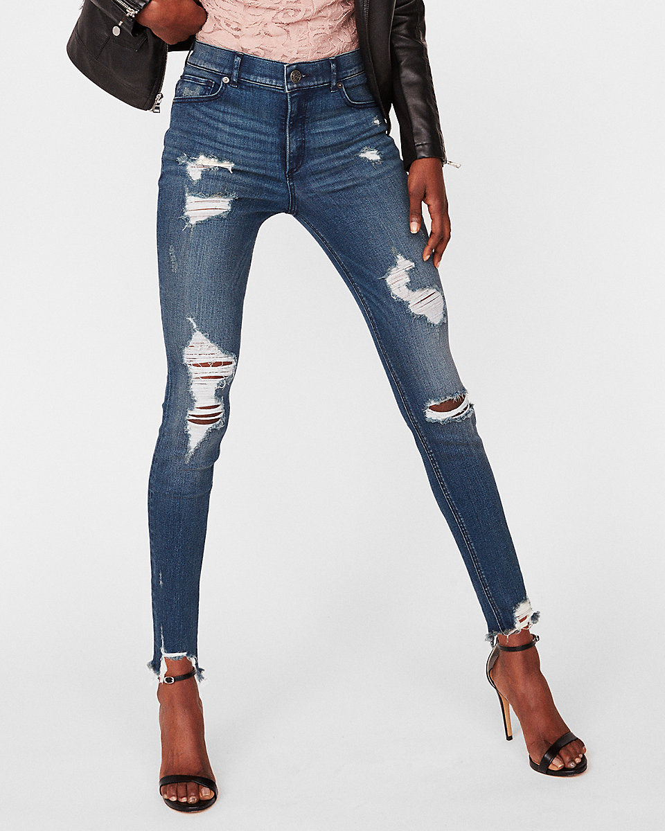 EXPRESS high waisted destroyed jeans