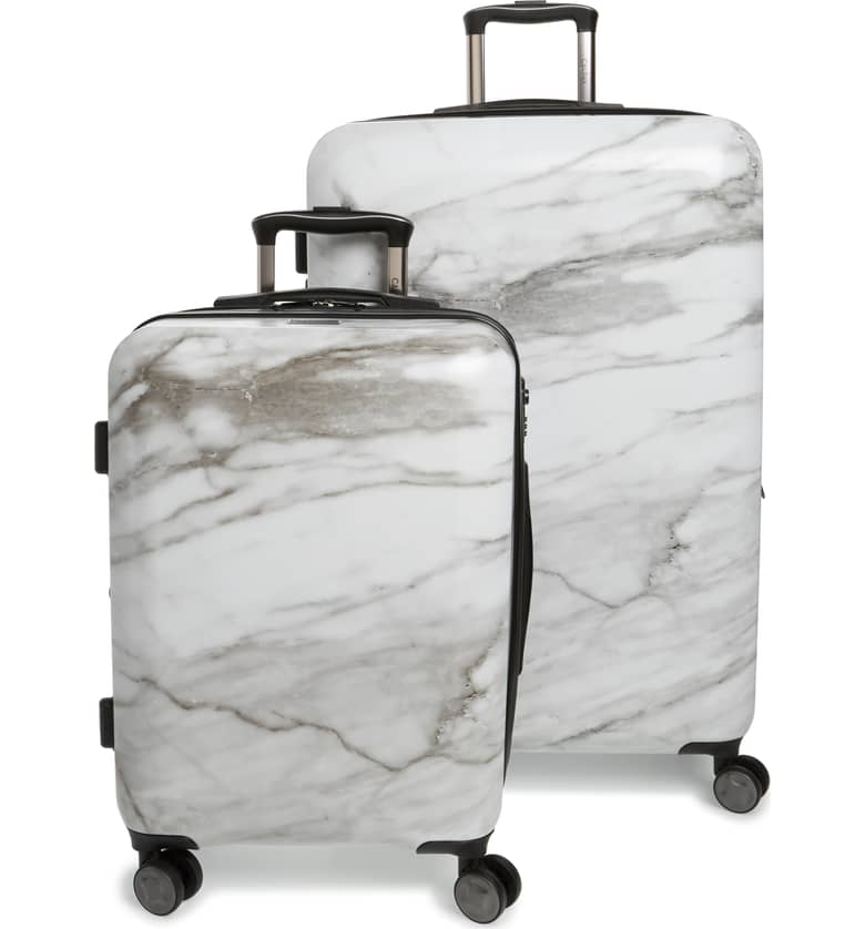 CALPAK White Marble Suitcase Set