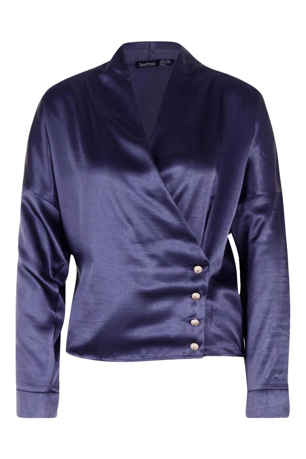 Boohoo Drape Front Satin Blouse