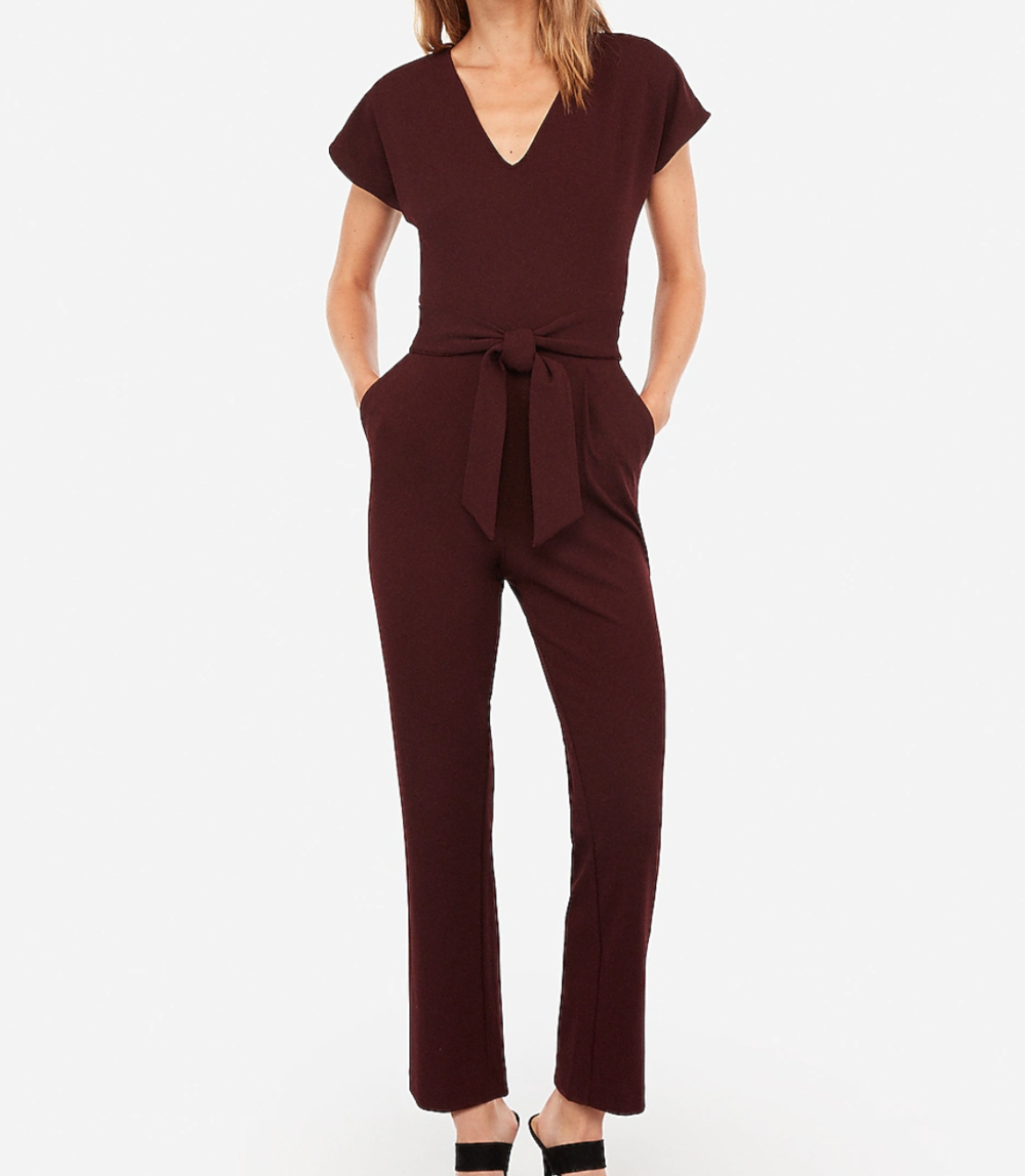 V-neck tie waist jumpsuit