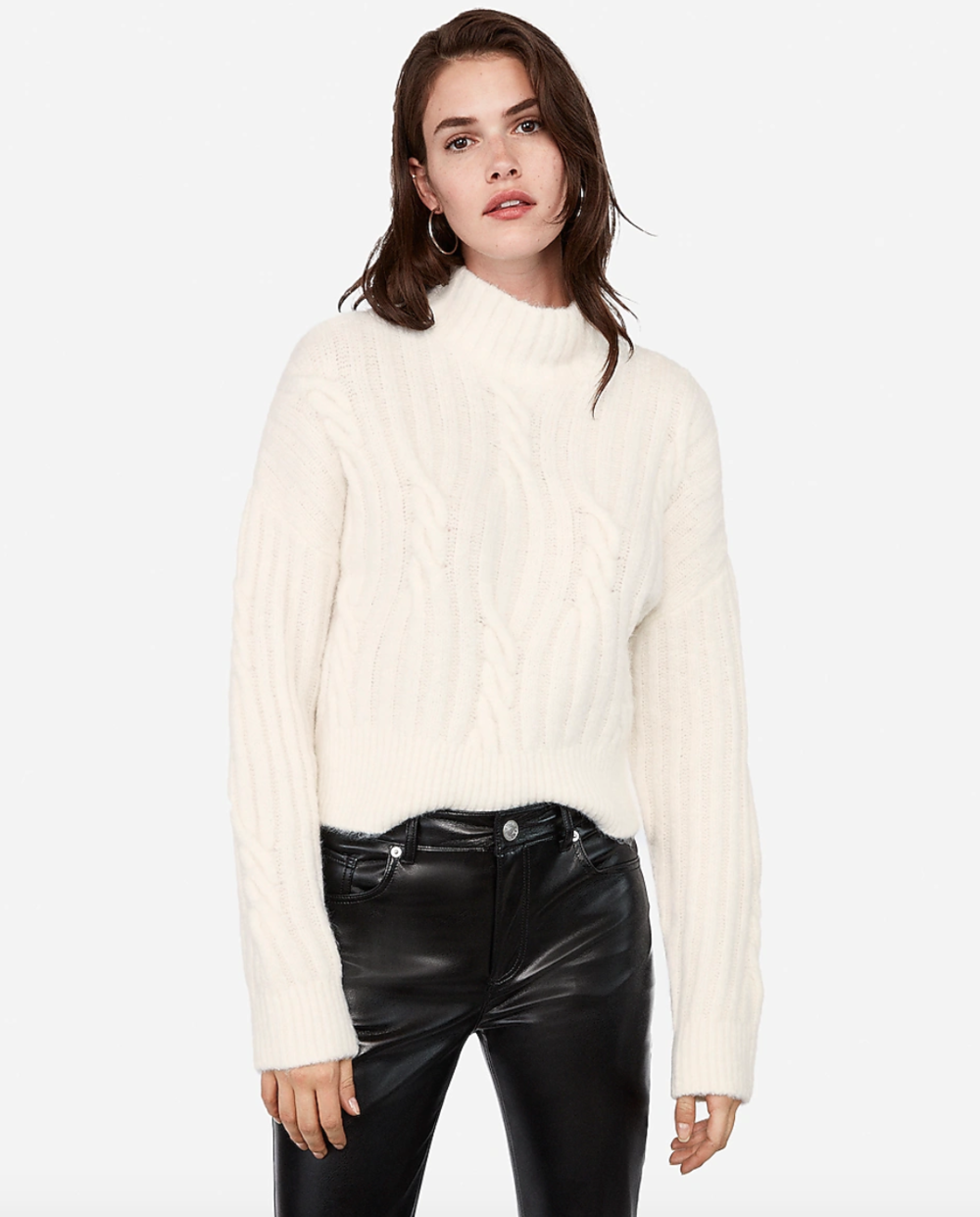 Funnel neck cable neck sweater 