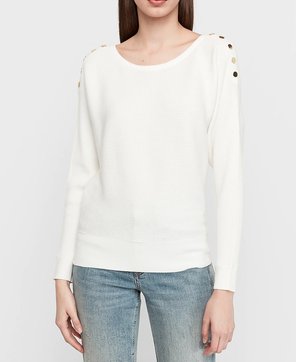 Button Shoulder Dolman Sweater