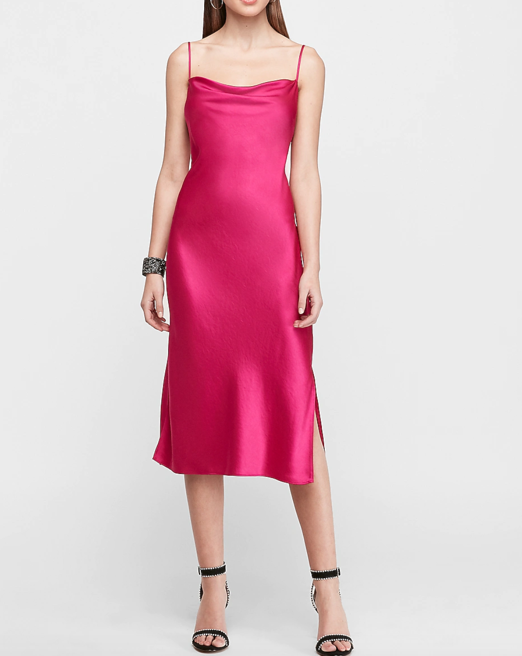 Satin Cowl Neck Midi Slip Dress 