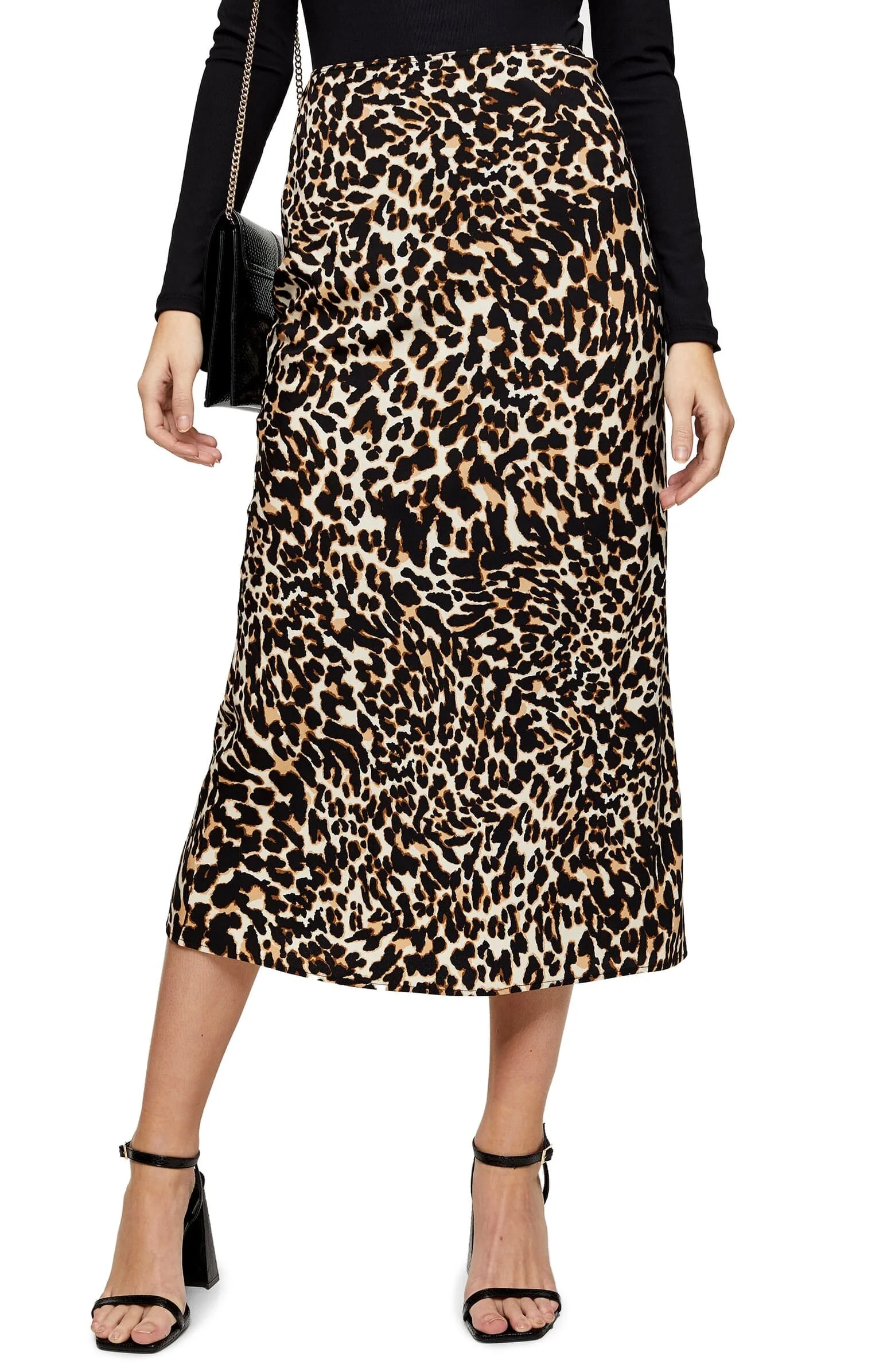 Topshop Leopard Print Midi Skirt