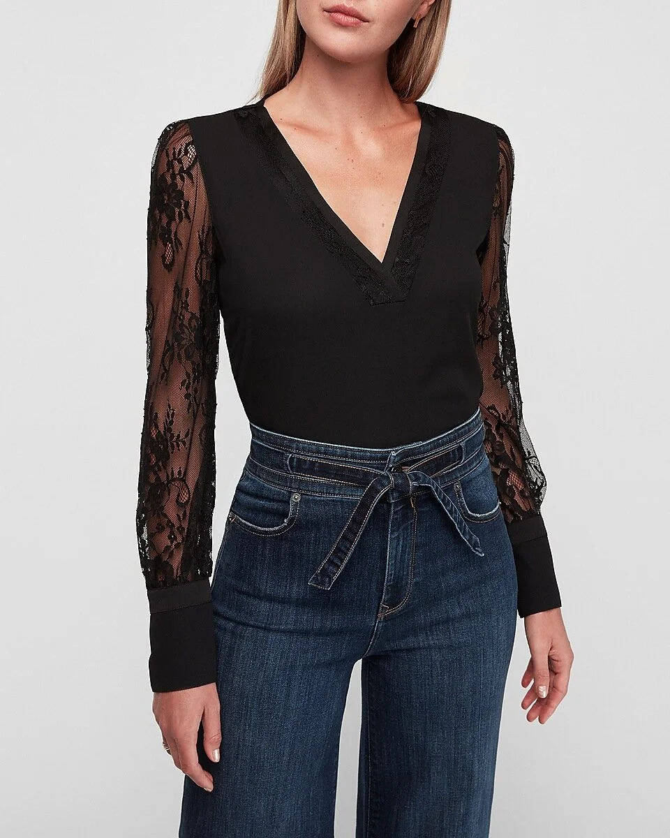 Lace Sleeve V-neck