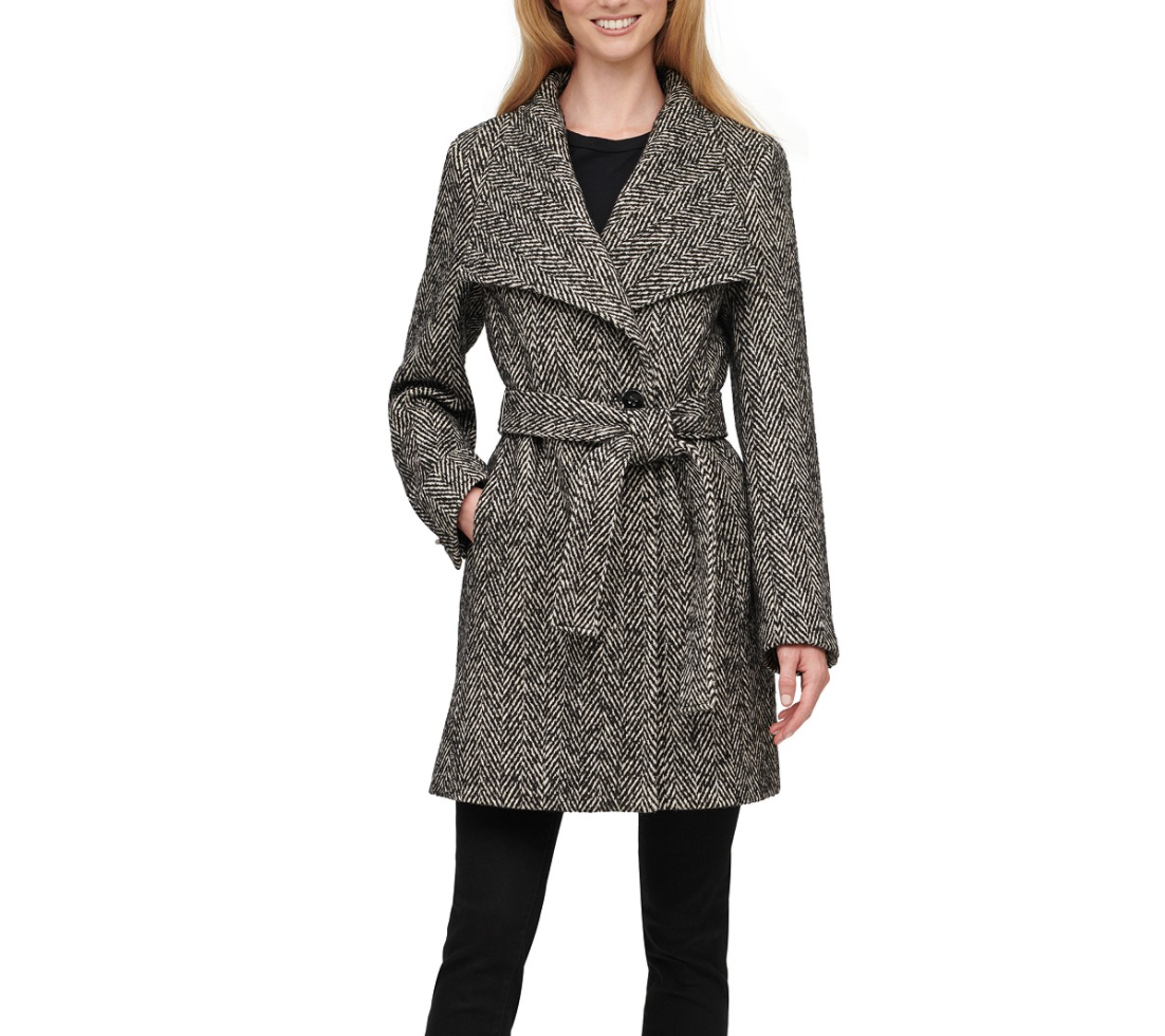 Herringbone Wrap Coat 