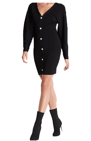 Embellished button up sweater dress