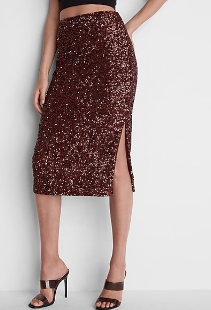 Sequin side slit skirt