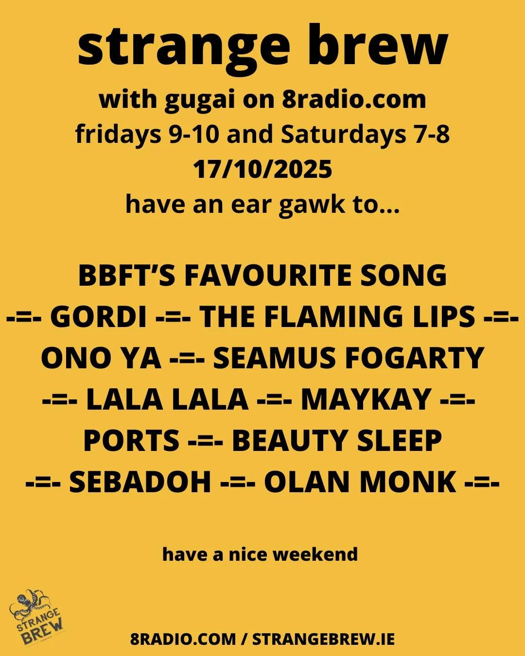 BBFT are with me this week, talking about EDM or IUD or DUI or something like that. They are awesome live - check them out. I realise now that Flower Emoji is their most recent track, so ignore what I said&hellip; The Flaming Lips are finally releasi