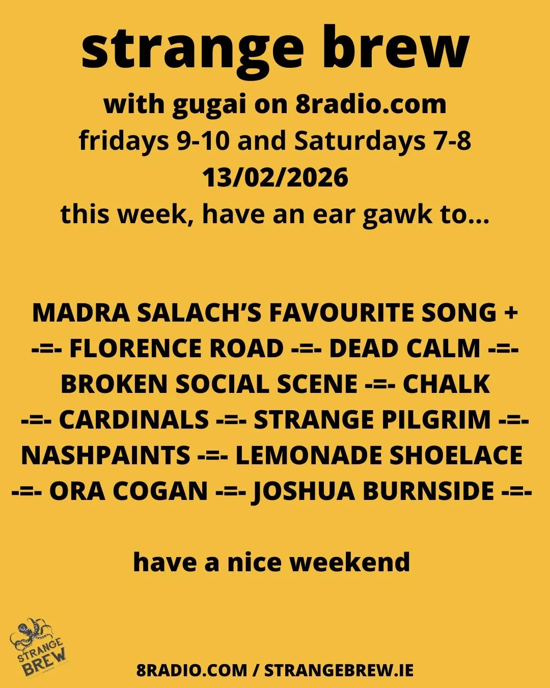Talked to Madra Salach after their astonishing show at the R&oacute;is&iacute;n Dubh. We didn&rsquo;t just talk about that Paul McCartney video message to poor Jamesy, but we did certainly talk about that. Poor kid. New Broken Social Scene, who are g