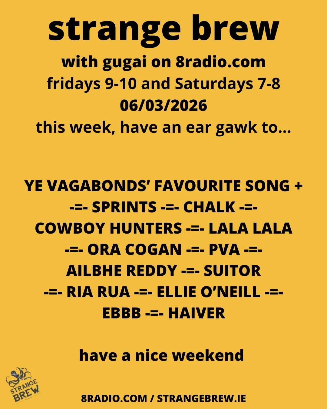 I got to talk to Ye Vagabonds last week about a Buck Meek song they love, and facilitating Adrienne Lenker&rsquo;s laundry, and Ellie O&rsquo;Neill being class and busking in Galway. Check it out. Also, loads of new music.
