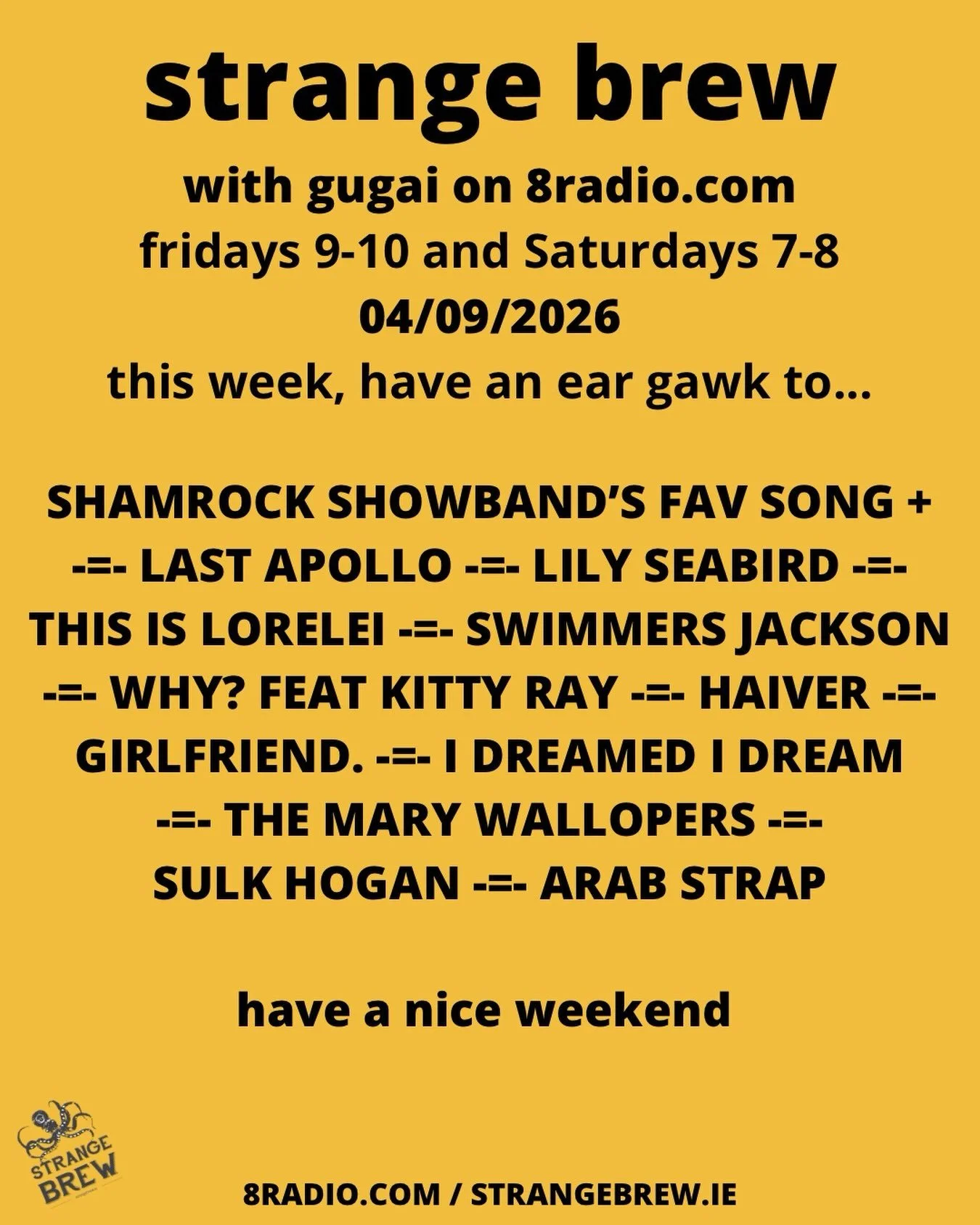 Loads of great stuff for you. Shamrock Showband almost chose Big Tom, but went with I Dreamed I Dream - appreciated - Last Apollo&rsquo;s debut is out now! New album from WHY? Nearly time for those Haiver shows - check out The Ghost Dance. Swimmers J