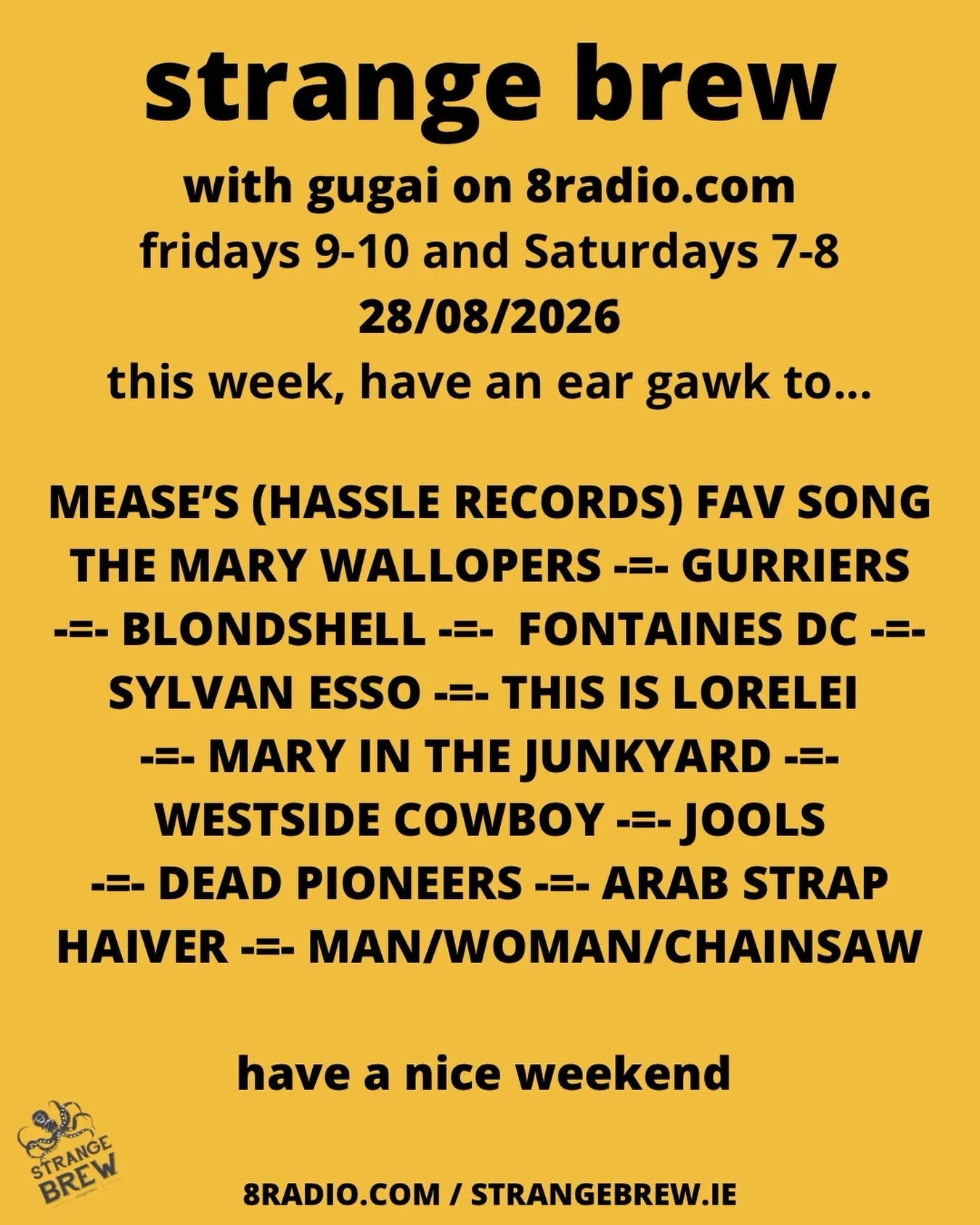 The lovely Mease from Hassle Records drops by, figuratively, to chat about how class Galway is, Saskatoon and his favourite Dead Pioneers song. Haiver&rsquo;s album is out and there are Irish tour dates. Less than a month to go until mary in the junk