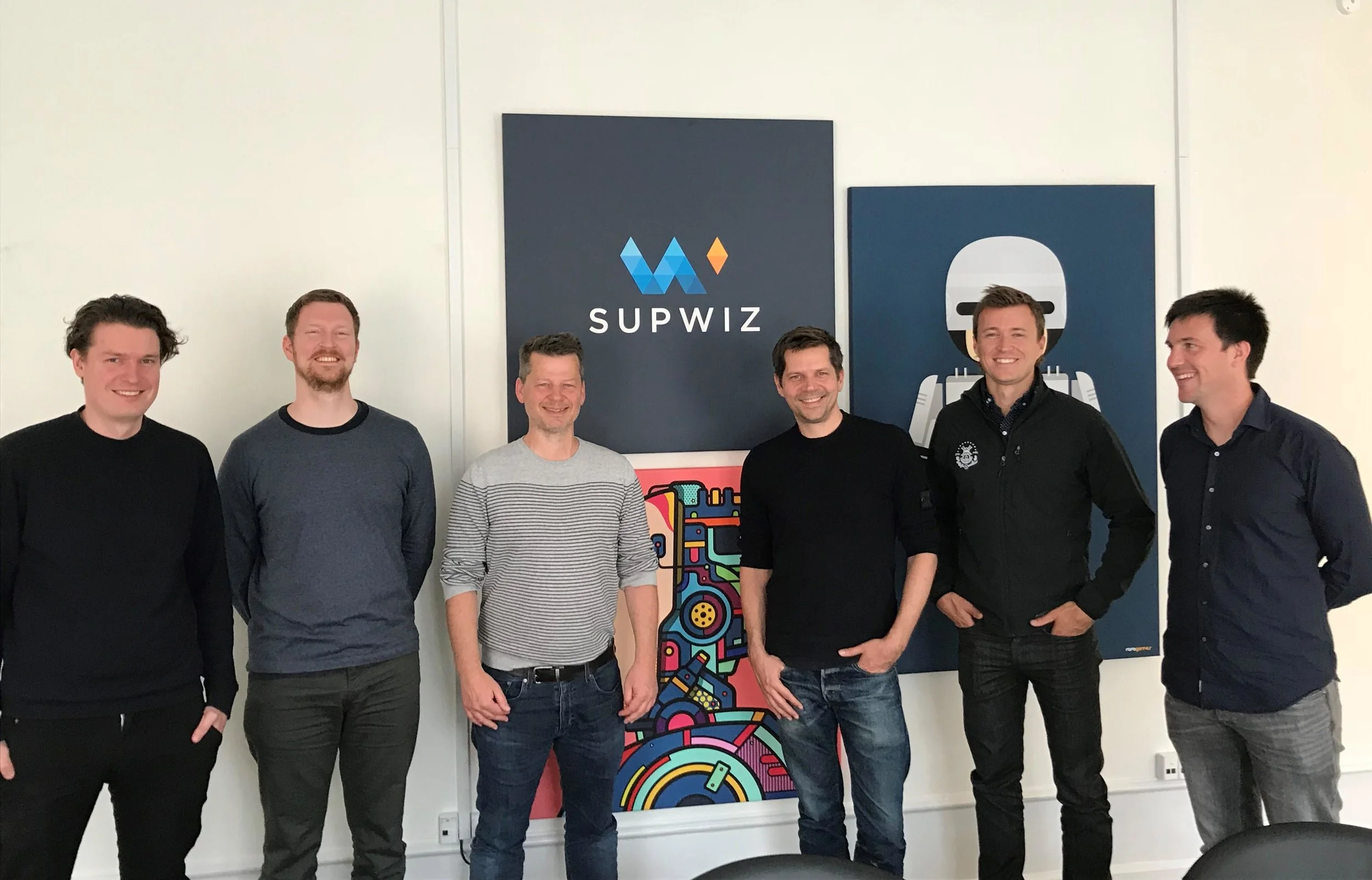 Left-to-right: SupWiz co-founders Mathias Knudsen, Søren Dahlgaard and Stephen Alstrup. Zendesk co-founder Morten Primdahl, Zendesk VP & GM Jason Maynard, Zendesk Data Scientist Chris Hausler