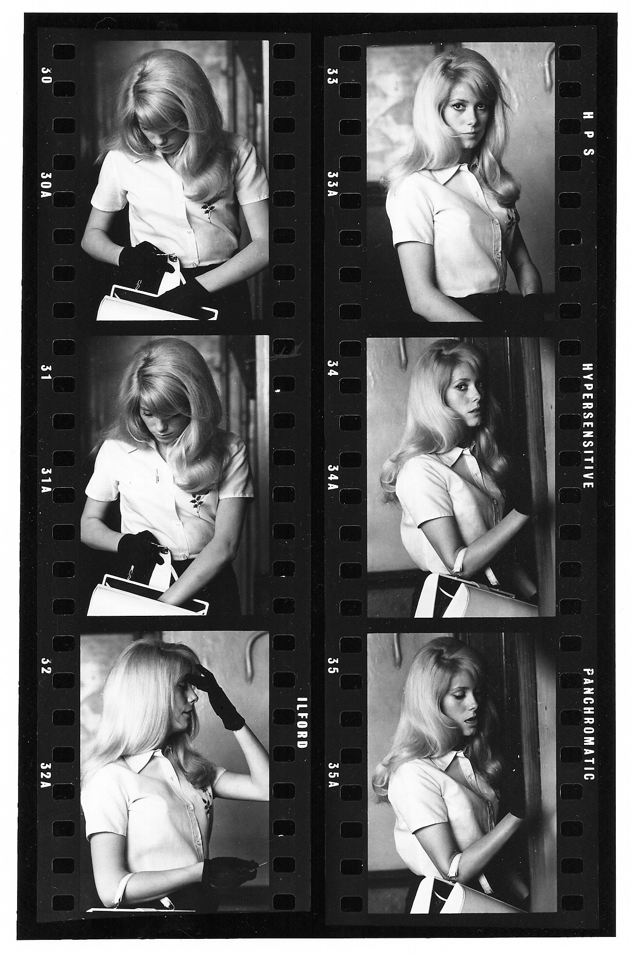 Catherine Deneuve on the Set of Repulsion, Contact Sheet, 1964
