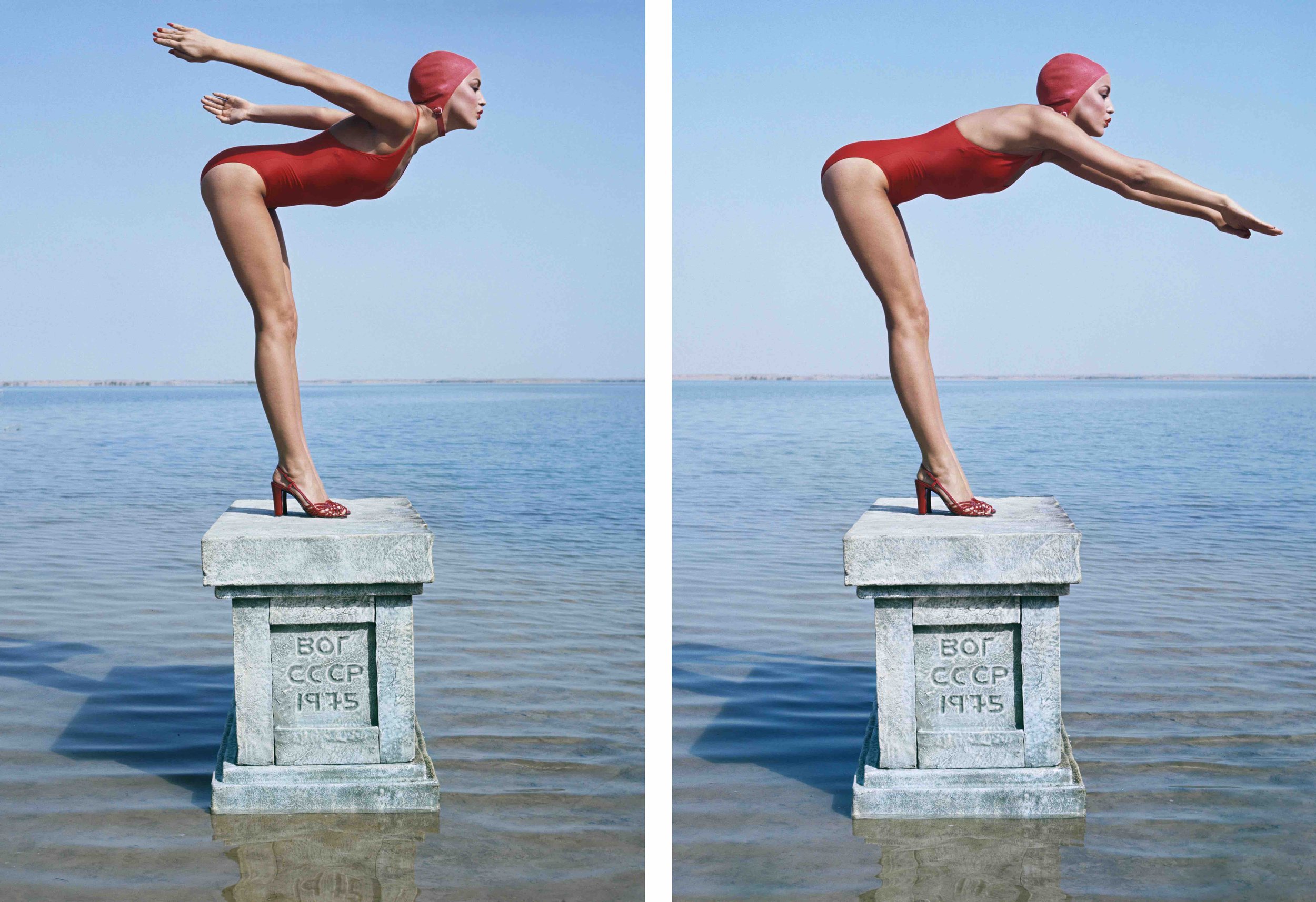 Jerry Hall in Russia for British Vogue Magazine, January 1975, Diptych