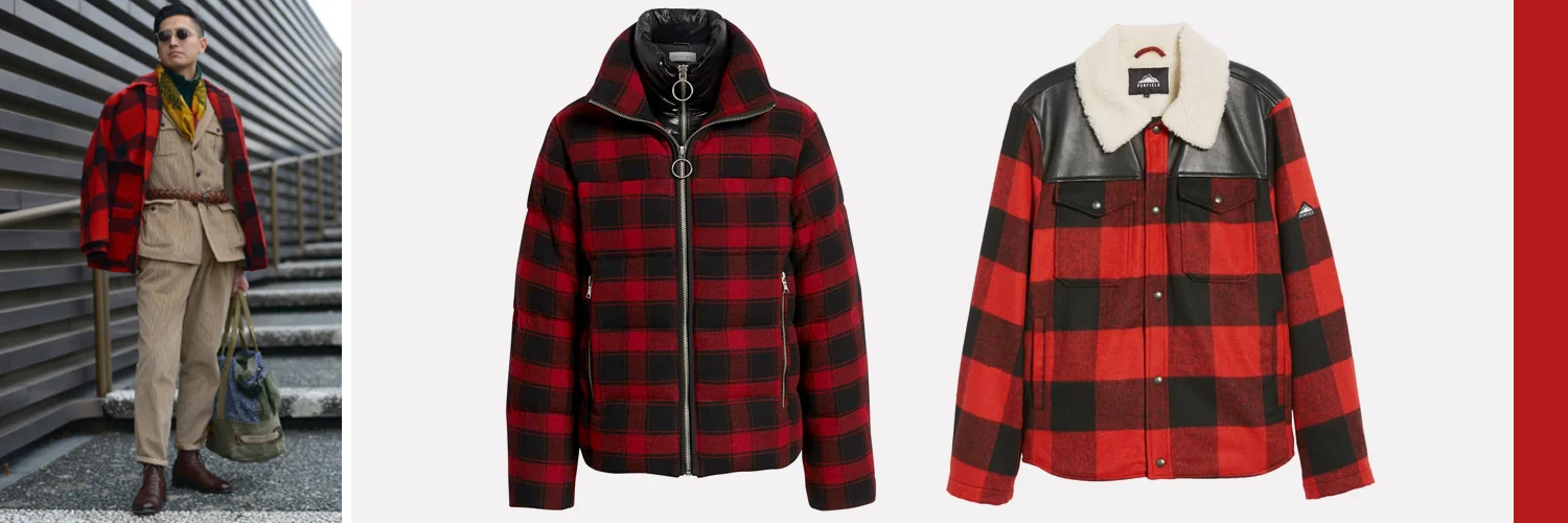 Mid: Crosby Plaid Wool Bib Puffer Jacket, €231 Right: Flatrock Buffalo Check Jacket with Faux Shearling Collar & Lining, €165. Both available at Nordstrom.com