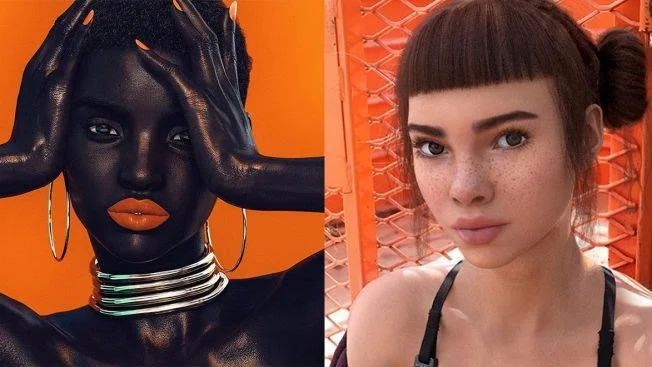 Shudu Gram is a digital model who rocks Fenty Beauty lipstick. Miquela Sousa is a computer-generated influencer who supports Black Lives Matter and advertises for Prada. Instagram: @shudu.gram, @lilmiquela
