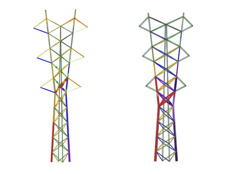 Suspension tower and tension tower stress diagrams