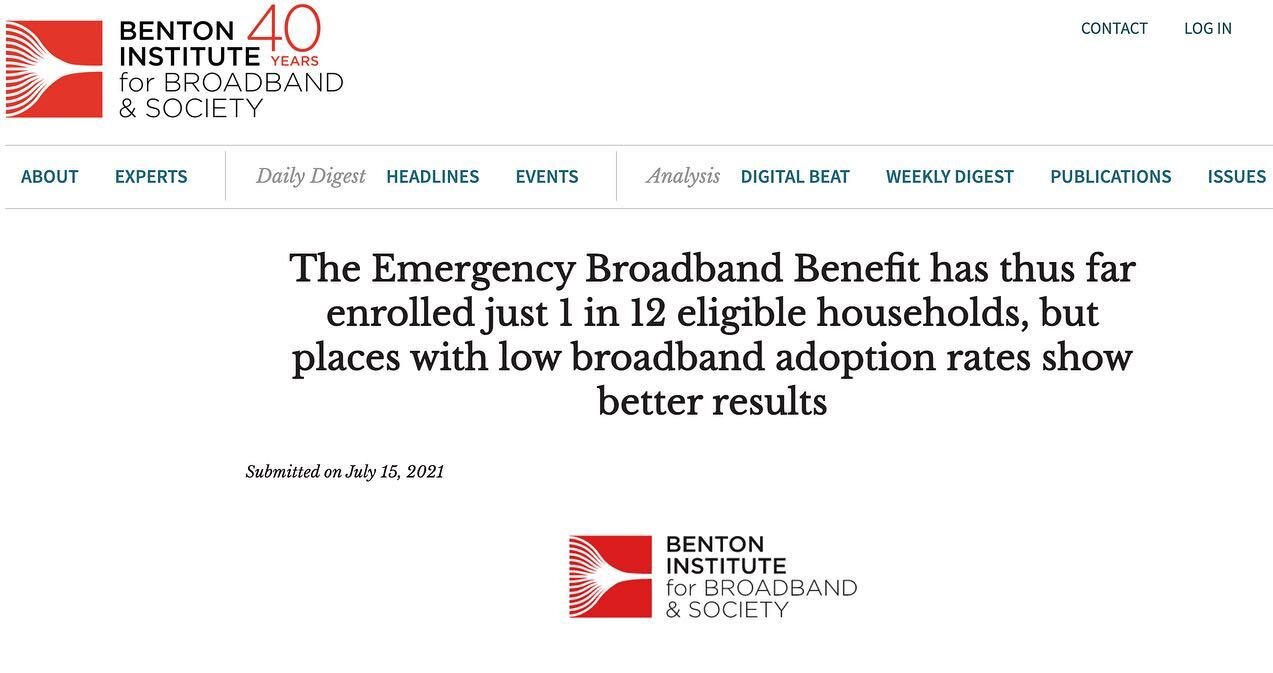 Baltimore is leading in EBB outreach and enrollment! From the Benton Institute for Broadband &amp; Society: "Two weeks ago, the @fcc released data on how many households have signed up for the Emergency Broadband Benefit (EBB). The data, avail