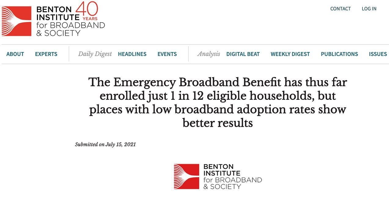 ​​Baltimore is leading in EBB outreach and enrollment! From the Benton Institute for Broadband &amp; Society: &quot;Two weeks ago, the @fcc released data on how many households have signed up for the Emergency Broadband Benefit (EBB). The data, avail